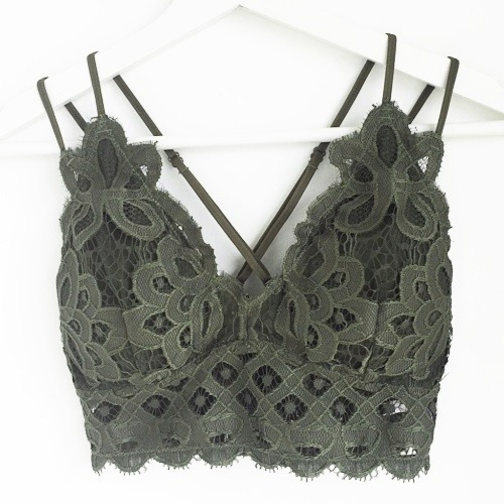 XOXO Scalloped Lace Bralete - Dark Olive